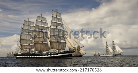 Tall ship regatta. Series of ships and yachts