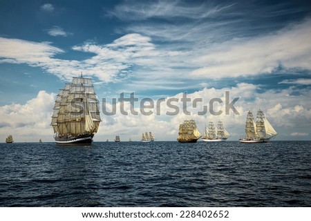 Sailing ships. Seascape.  series of ships and yachts