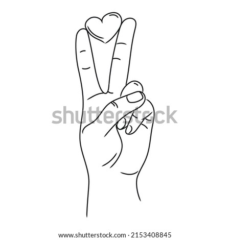 Line art peace sign, great design for any purpose, vector illustration. Hand gesture V sign Design element. minimal art. Positive person. Peace symbol. World peace Stock fotó © 