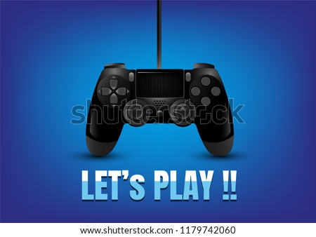realistic video game controller on blue background, isolated, Vector Illustration.