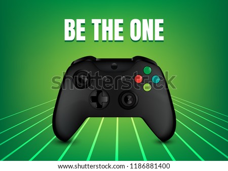 realistic video game controller vector on green abstract background, Illustration.