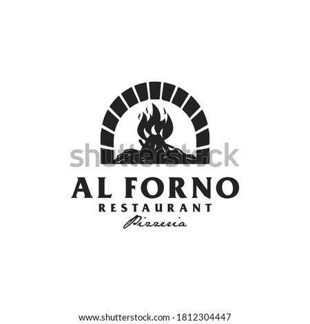 Pizzeria Restaurant Retro Vintage Logo with Bonfire
