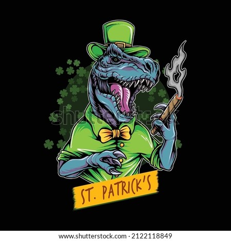 St. Patrick's Day Dinosaur T-Rex smoking a cigar Stok fotoğraf © 