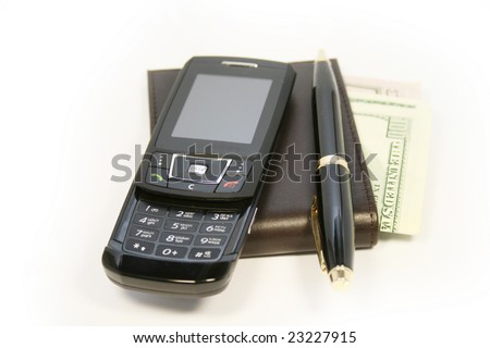 telephone and purse for payment of the goods and the services, filled with money.