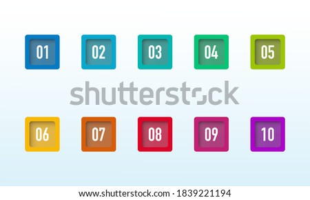 3D Colorful Number Bullet Point in square shape 1 to 10 Vector