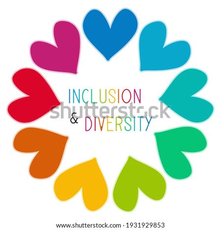 Inclusion and diversity infographic vector set, multi color hearts represent inclusion and diversity social