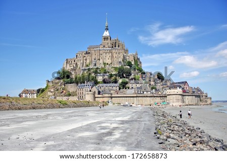 Mont St Michel world famous tourist attraction in Normandy, France - Famous historic place  of French culture and heritage