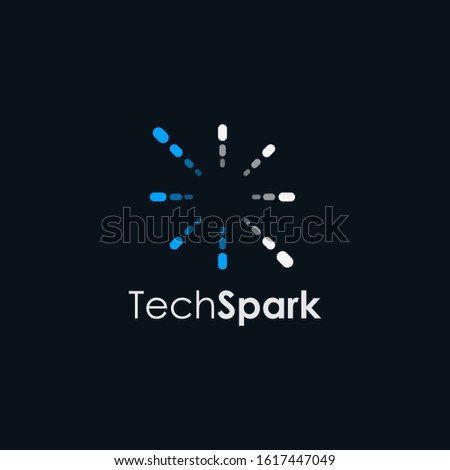 abstract sunburst, spark, fireworks tech logo template vector