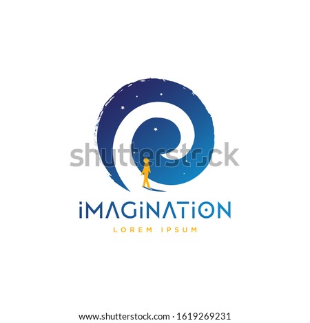 Girl walking into dream pathway, future, dream, sky, stars, fantasy illustration logo design