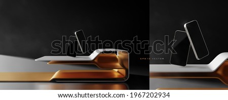 Modern elegant futuristic desk, stand, cabinet or placement scene 3d illustration template for product display presentation vector