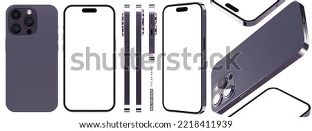 iPhone 14 pro with deep purple color realistic isolated vector set