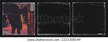 Realistic distressed edge paper texture overlay for album cover art vector mockup. Subtle worn edge aged look for album art Foto stock © 