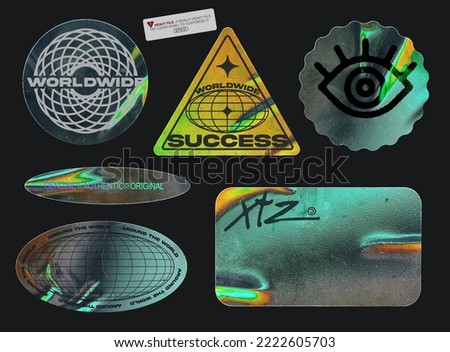 Realistic holographic sticker collection vector