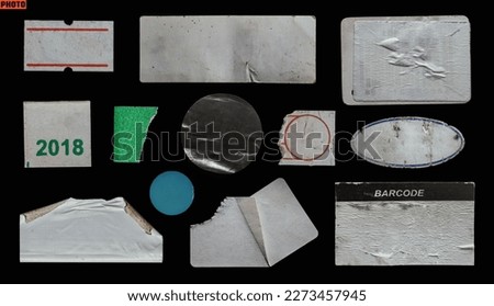 collection of blank old sticker, label, price tag template for mockup. isolated dirty, ripped, half peeled stickers Foto stock © 