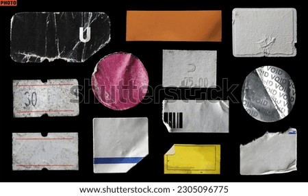 collection of blank old sticker, label, price tag template for mockup. isolated dirty, ripped, half peeled stickers
 Foto stock © 