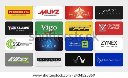 Sponsor board of fake companies. fake logo collection vector. logotype set. sponsor decal of fake brands. 