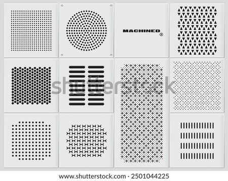 Metal grill pattern. speaker hole design set. ventilation panel, hard surface mesh collection.