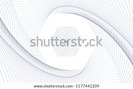 Isolated, Abstract Geometric Swirl Background Wallpaper Design Vector Graphic, Dark Blue on White, Hexagon Shape, Line Iterations, Expanding, Modern, Digital, Techie