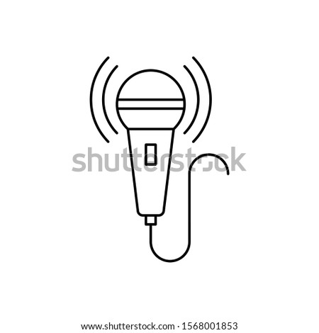 Microphone or mic icon. Outline thin line flat illustration. Isolated on white background. 