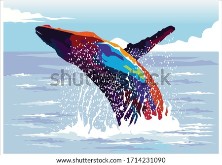 Jumping whale in pop art style for illustration and background
