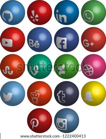 Most popular social media icons: Twitter,linkedin,Youtube, Pinterest, Instagram, Facebook,Skype,Google Plus, Yelp, Snapchat, Thumblr, Vine, Reddit, Youtube, Whatsapp, 3d vector icons