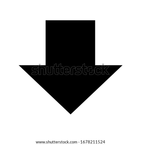 Black large downward pointing solid arrow icon sketched as vector symbol
