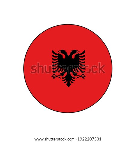 Albania Flag Icon circle push button vector red with coat of arms flag background 