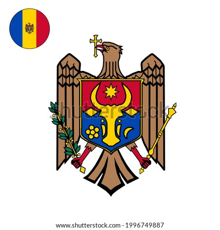 Republic of Moldova coat of arms insignia on isolated white background used on small European country flags