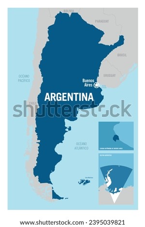 Argentina country basic contour detailed vector map. Buenos Aires. South America.