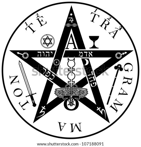 Medieval ancient symbol of god with pentagram. Tetragrammaton – ineffable name of God