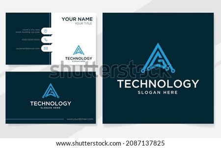 Initials AG with element technology logo suitable for internet, network or programming with business card template
