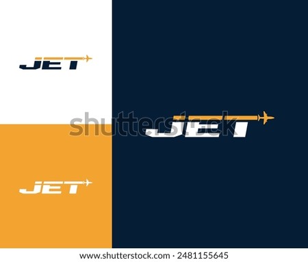 Jet letter with plane icon logo design illustration. plane logo design inspiration. Jet logo template