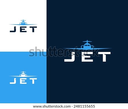 Jet letter with plane icon logo design illustration. plane logo design inspiration. Jet logo template