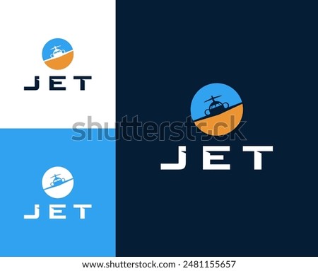 Jet letter with plane icon logo design illustration. plane logo design inspiration. Jet logo template