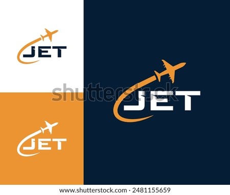 Jet letter with plane icon logo design illustration. plane logo design inspiration. Jet logo template