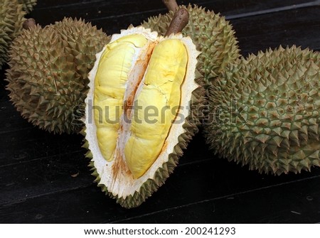 Durian, King of fruit, Tropical fruit, Close up of peeled durian, Fresh fruit.