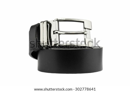 Black Leather belt for men isolated on white background. Men fashion. Men accessories.