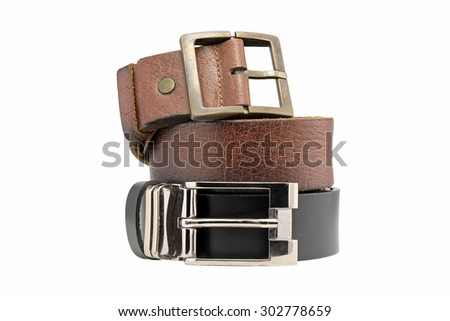 Leather belt for men isolated on white background. Men fashion. Men accessories.