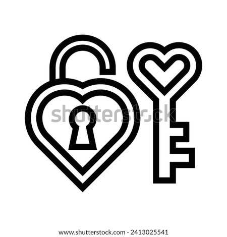 Key heart outline icons, minimalist vector illustration and transparent graphic element. Isolated on white background