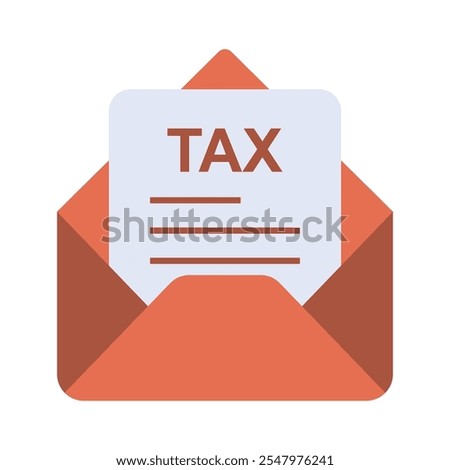 Envelope icon, letter sheet and text with taxes information isolated on transparent background. Minimalist vector illustration.