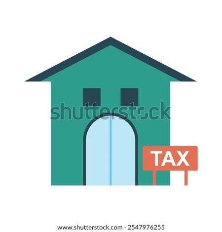 Green tax office icon, house and tax text isolated on transparent background. Minimalist vector illustration.