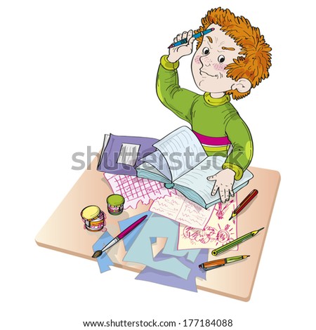 Similar – Image, Stock Photo Boy does homework