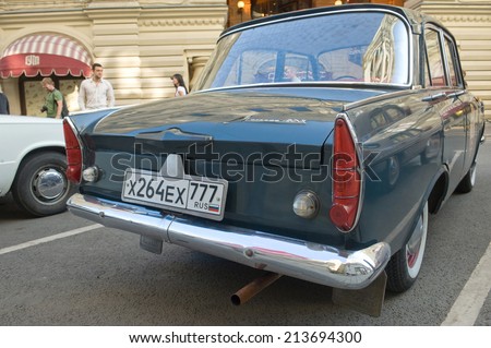 MOSCOW, RUSSIA - July 26, 2014:    Soviet car Moskvich-408 on retro rally Gorkyclassic, GUM, Moscow, rear view