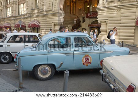 MOSCOW, RUSSIA - July 26, 2014: Car Moskvich-403IE on retro rally Gorkyclassic,  GUM, Moscow, side view
