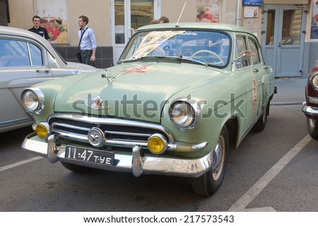 MOSCOW, RUSSIA - July 26, 2014: Soviet old green car \