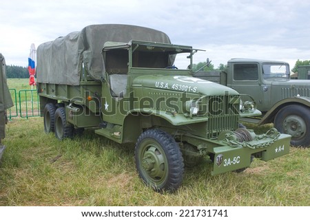 CHERNOGOLOVKA, MOSCOW REGION, RUSSIA - JUNE 21, 2013: American military truck GMC CCKW-353, side view, 3rd international meeting \