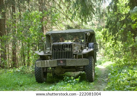 CHERNOGOLOVKA, MOSCOW REGION, RUSSIA-JUNE 21, 2013: Army American car Dodge WC-51 on retro rally in the woods, 3rd international meeting \
