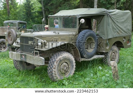 CHERNOGOLOVKA, MOSCOW REGION, RUSSIA-JUNE 21, 2013: American military passenger car Dodge WC-51 on retro rally in the woods, 3rd international meeting \