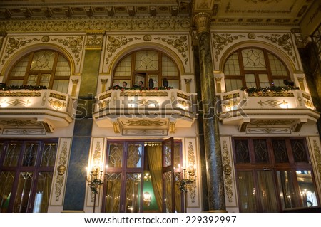 MOSCOW, RUSSIA - January  6, 2013: Beautiful interior of the historic restaurant \