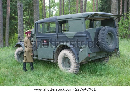 CHERNOGOLOVKA, MOSCOW REGION, RUSSIA - JUNE 21, 2013:The British commander\'s car Humber FWD at the 3rd international meeting of \